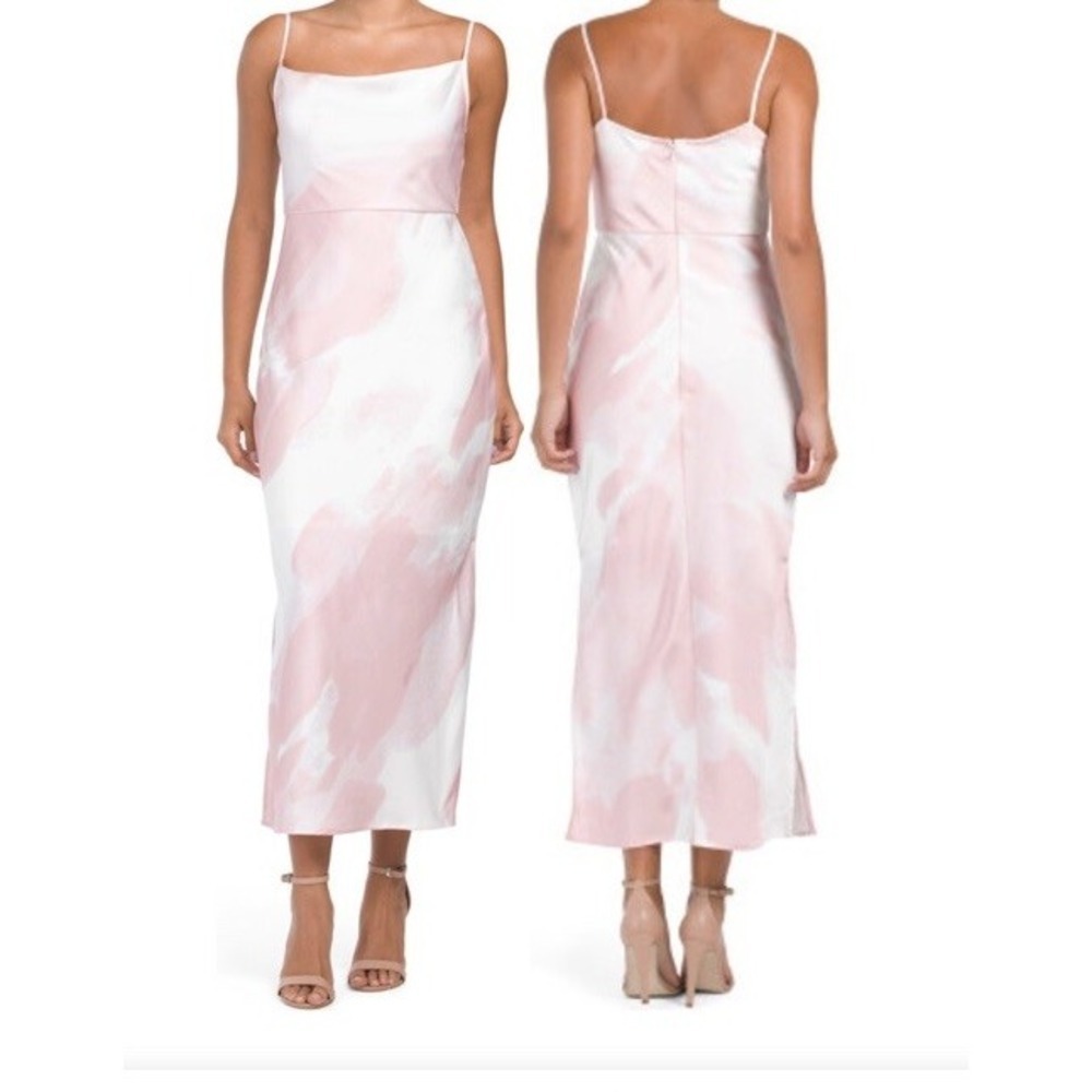 Taylor Cowl Neck Printed Satin Slip Dress Pink White Size 10 Midi Satin NWT - Picture 2 of 11